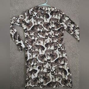 H&M Bengal Cat Print Novelty Dress Long Sleeve Animal Print EU 40 US 10